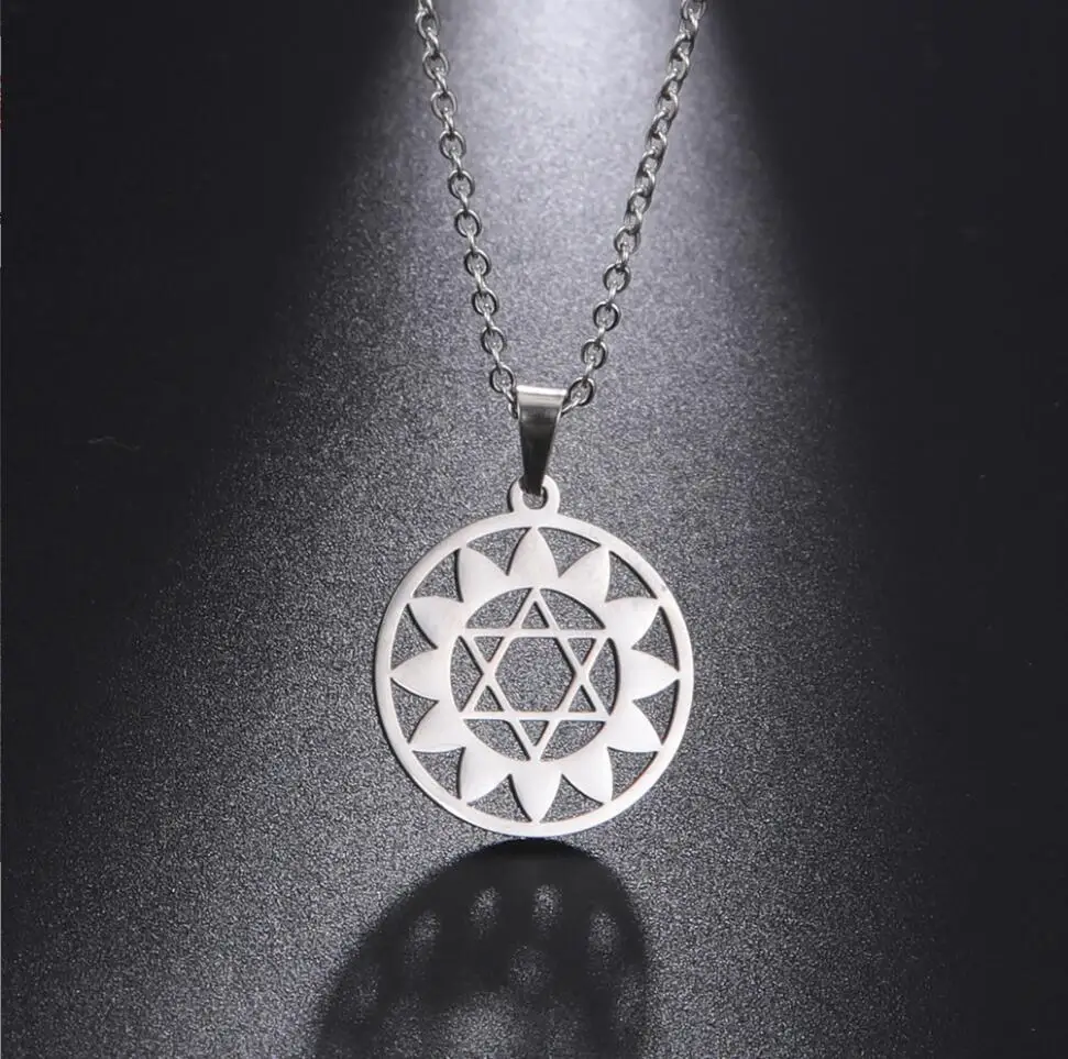 1PC David Star Men Pendant Necklace Gold Color sunflower Charms Judaica Israel Religious Symbols Supernatural Jewelry F1465
