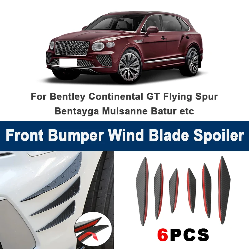 

6pcs Front Bumper Lip Side Splitter Fins Wind blade Spoiler - For Bentley Continental GT Flying Spur Bentayga Mulsanne Batur