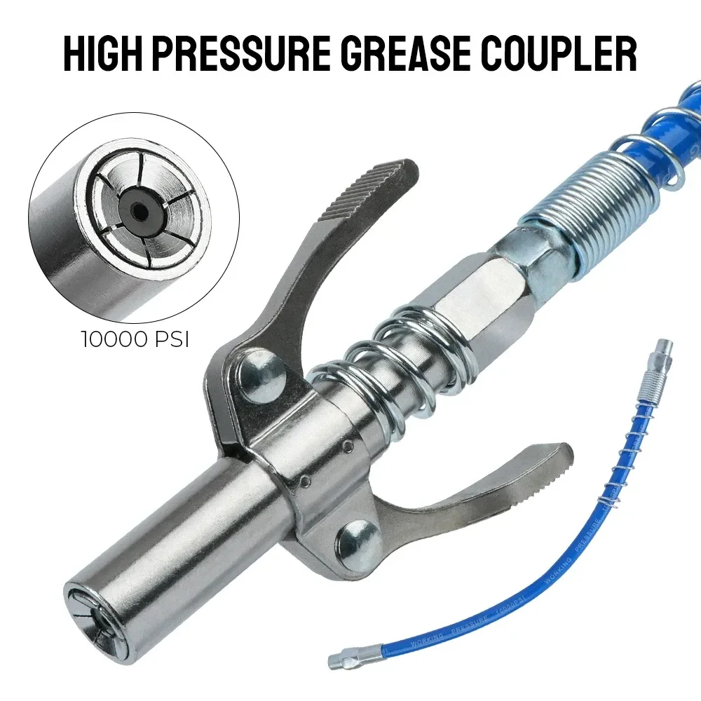 Portable Grease Gun Coupler,Universal 10000 PSI Stainless Steel Double Handle Grease Gun,Quick Release NPTI/8 Oil Pump Coupler