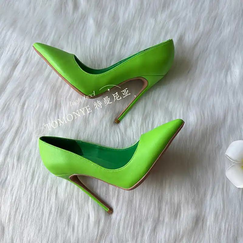 Small Fresh Grass Green Pointed High Heels Matte Leather Surface Sexy 12cm Thin Heels Professional Shallow Mouth Single Shoes