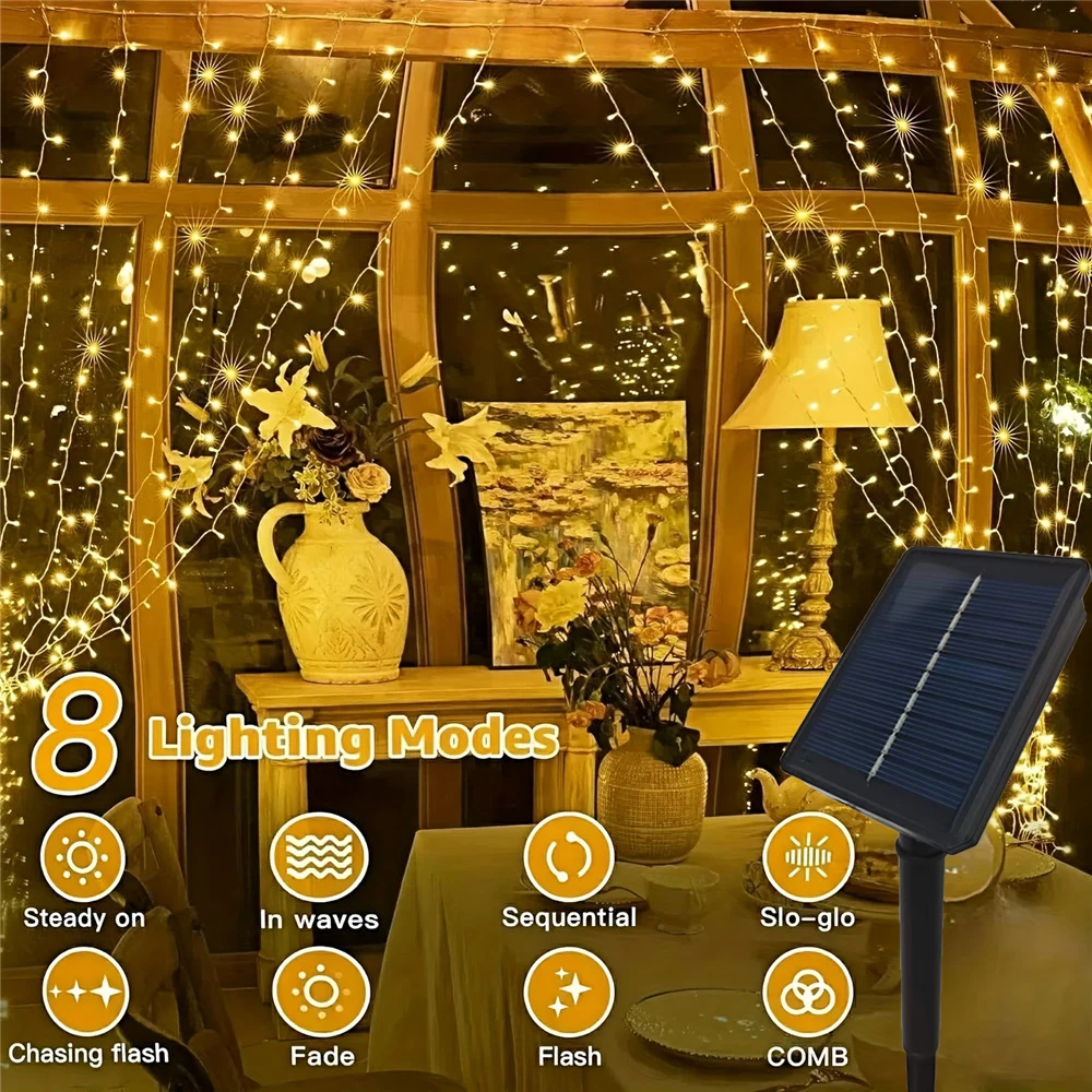 

3/6M Solar Curtain Lights Outdoor Fairy Lights LED Lights Christmas Halloween Wedding Decorations String Lights Garden Decor