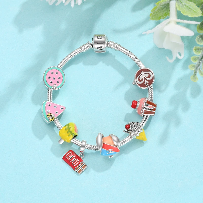 Fashion Rock Music 100% 925 Sterling Silver Circus Dessert Drink Beads Fit Original DIY Charm Bracelet Silver 925 Jewelry Making