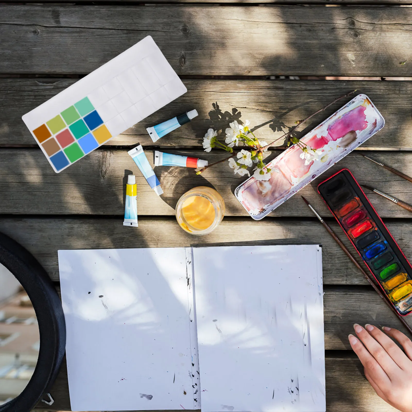 

2 Pcs Watercolor Paint Box Durable Smooth Surface Easy Cleaning Mixing Trays Artists Students Empty Holder Pigment Tray