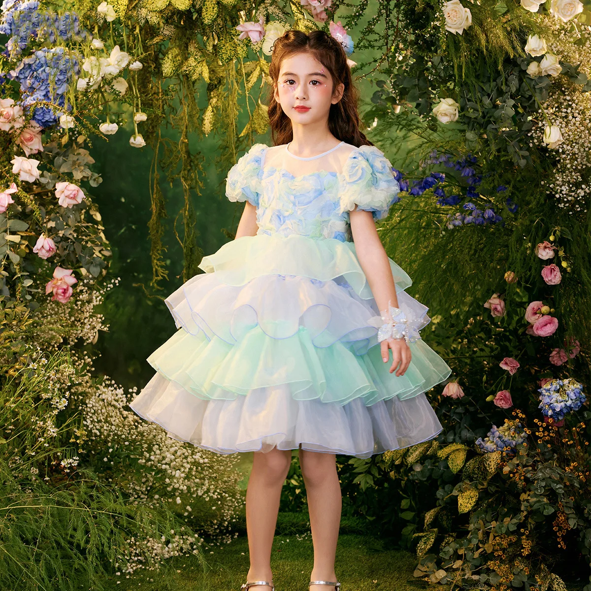 Elegant Flower Girl Princess Dress Mesh Formal Christmas Fluffy Dress Lolita Girl Birthday Party Dress Children's clothing