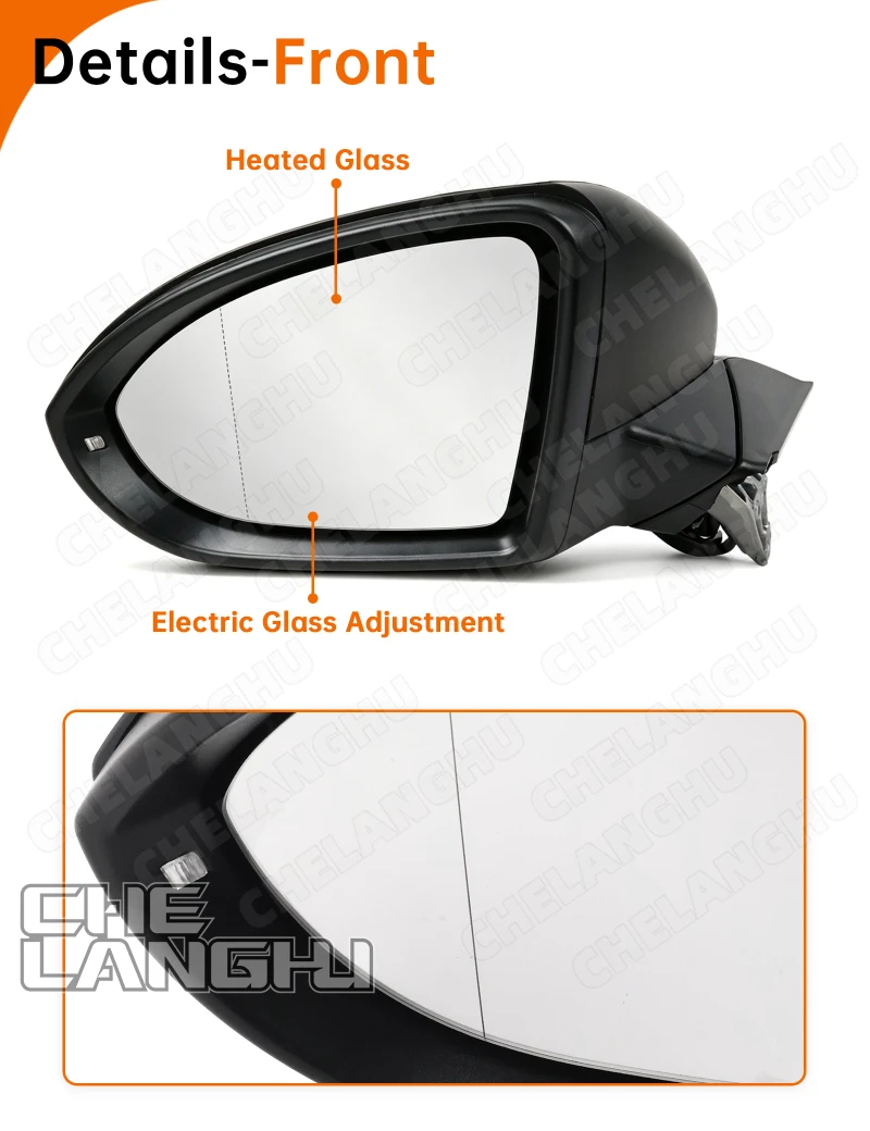 9PIN Front Door Mirror Glass For VW Golf 7 2013 2014 2015 2016 2017 2018 2019 Car Rearview Mirror Assembly No Paint 5G0857508