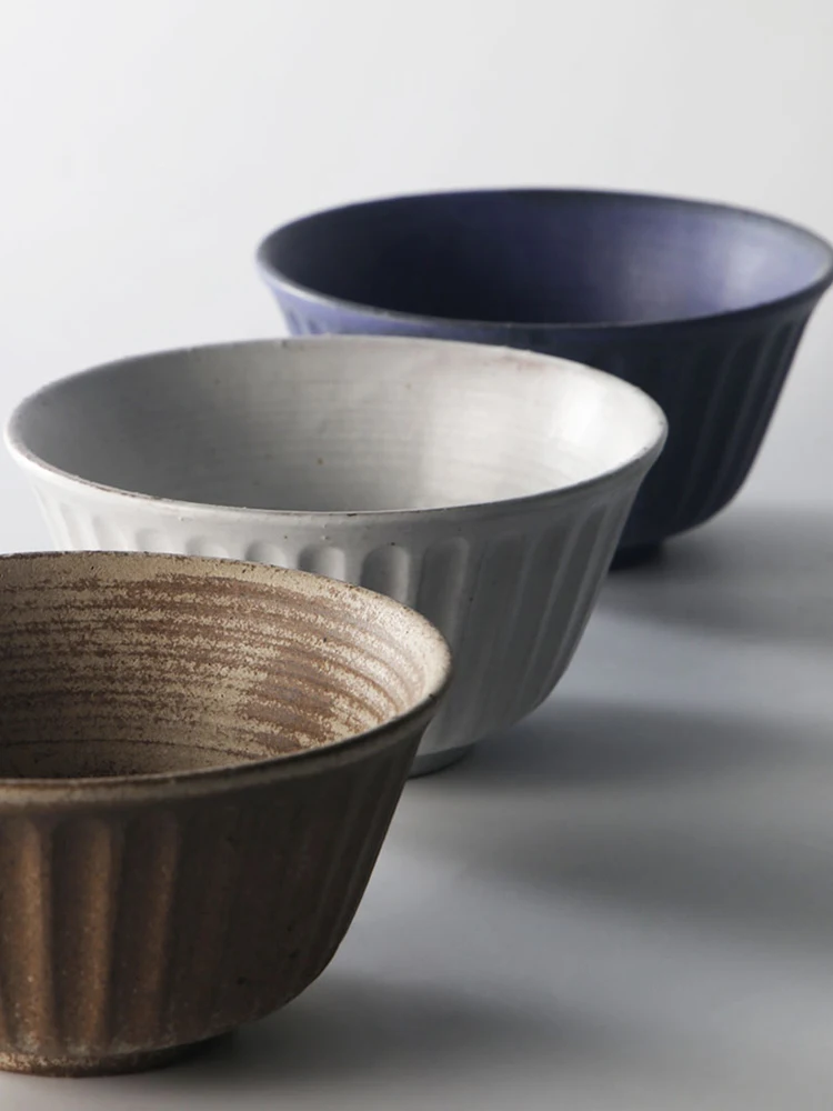 

6 Inch Ceramic Bowls 650ml Pottery Round Pigmented Home Bowl Japan Retro Style Large Capacity Salad Soup Noodles Food Container