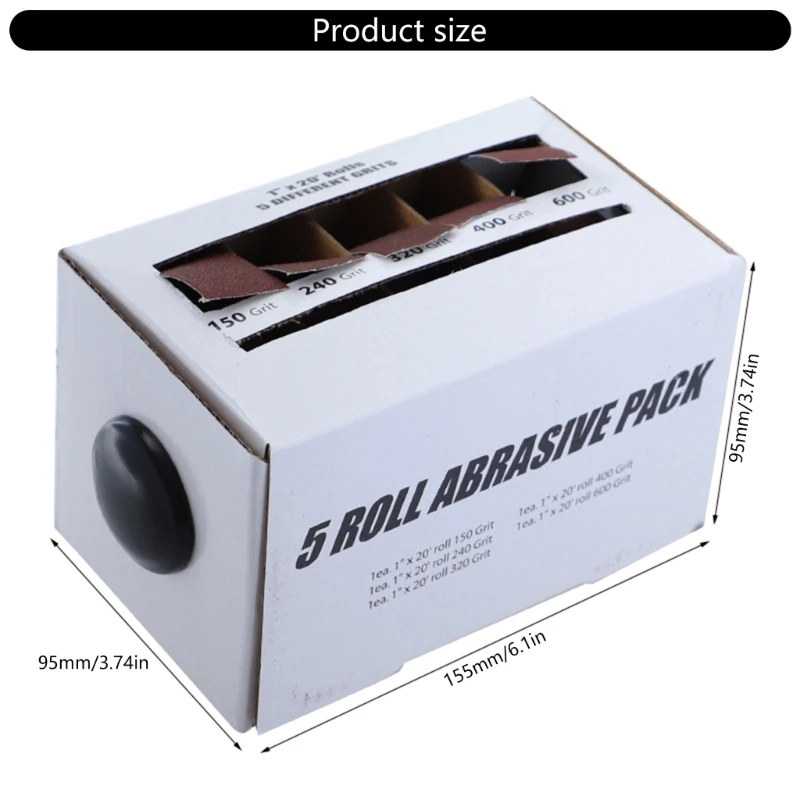 Comprehensive Sanding Set, 5 Assorted Grits, Aluminum Oxide Paper, 2.5cm x 6m, for Metalwork Handwork Workshop Hobbyists