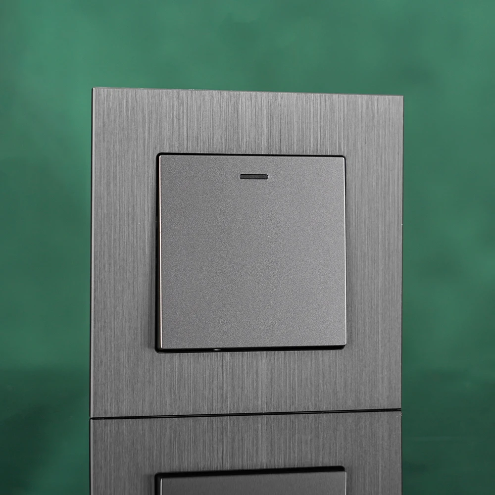 

European standard aluminum brushed panel one-position switch with led light wall switch one-on single control dual control