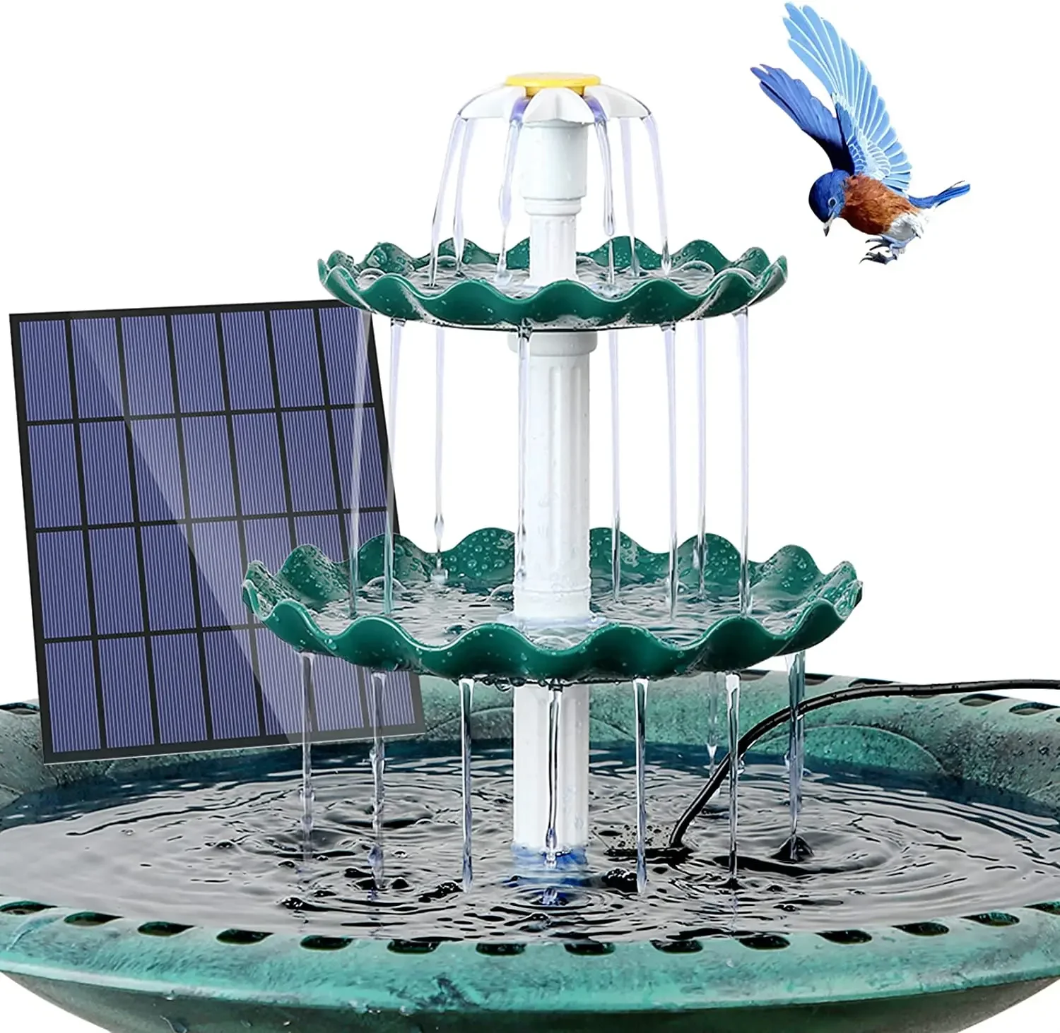 Fontaine d'eau solaire de bain d'oiseaux, fontaine d'aménagement paysager d'eau détachable pour décoration de jardin de bain d'oiseaux, mangeoire d'extérieur pour oiseaux