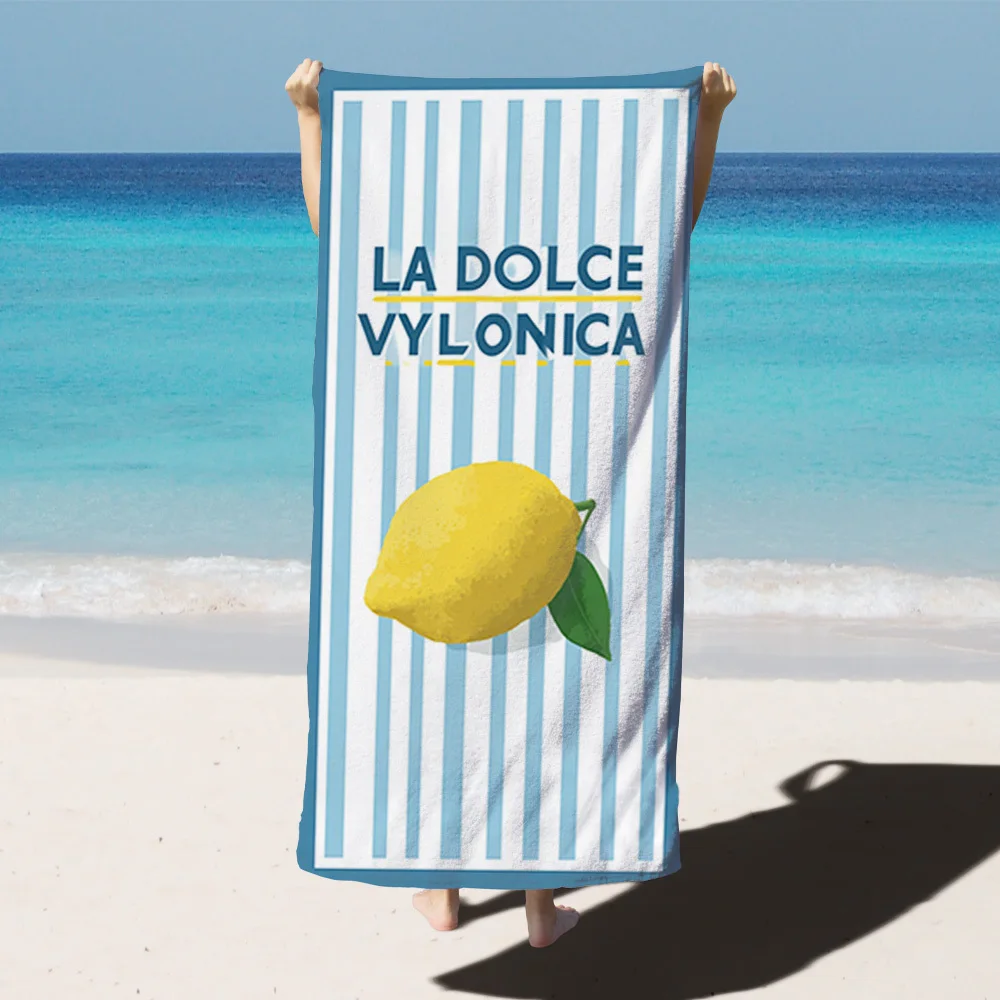 1pc of Lemon Stripes Mediterranean Style Microfiber Beach Towel Soft, Lightweight, and Easy To Carry Excellent Water Absorption