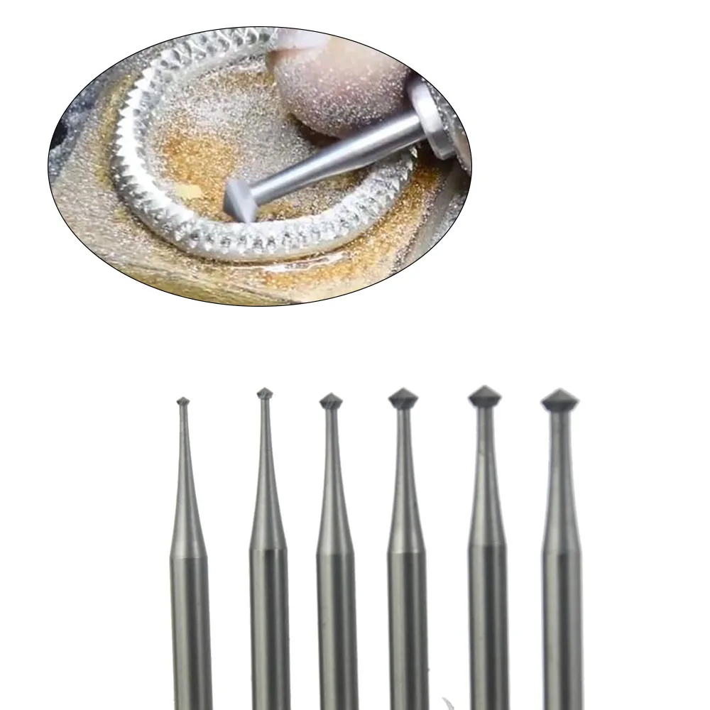 6Pcs 90 Hart Burr 3/32'' Shank Jewelry Engraving Bits 90 Degree Heart Burs for Lapidary Gem Setting Tool 008-023