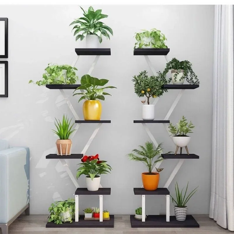 

A Indoor sitting room balcony iron art trapezoidal flowerpot frame multilayer floor type hanging basket more meat