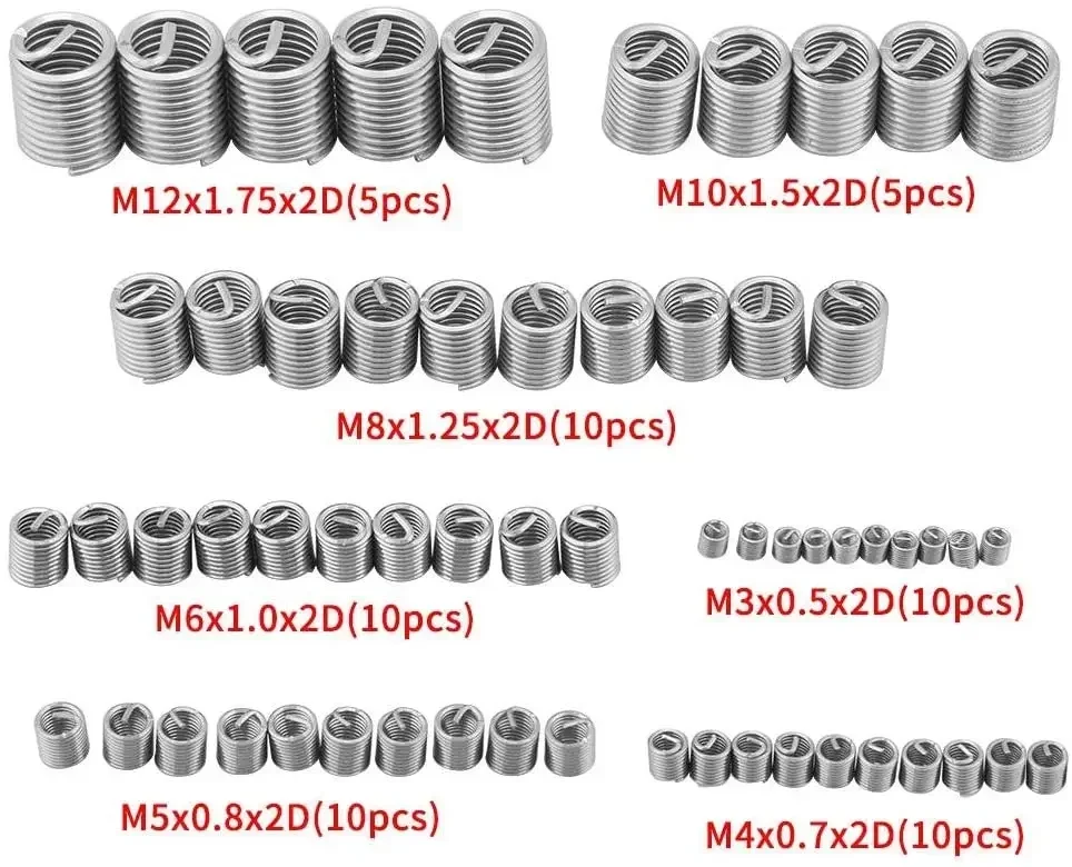 

60Pcs Helicoil M3 M4 M5 M6 M8 M10 M12 Stainless Steel Wire Thread Repair Insert Assortment Helicoil Repair Kit thread repair kit