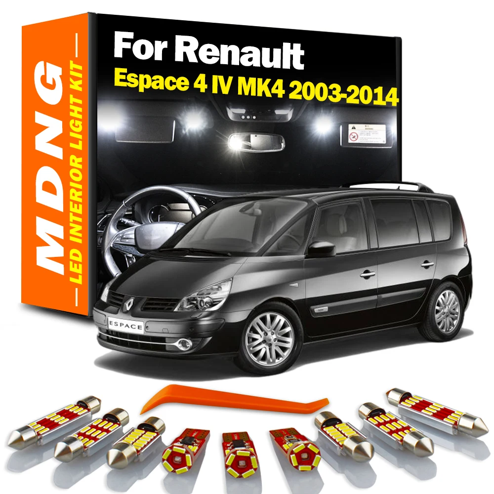 MDNG per Renault Espace 4 IV MK4 2003-2011 2012 2013 2014 lampada per veicoli LED interni Dome Map Kit di luci per bagagliaio lampadina a Led per