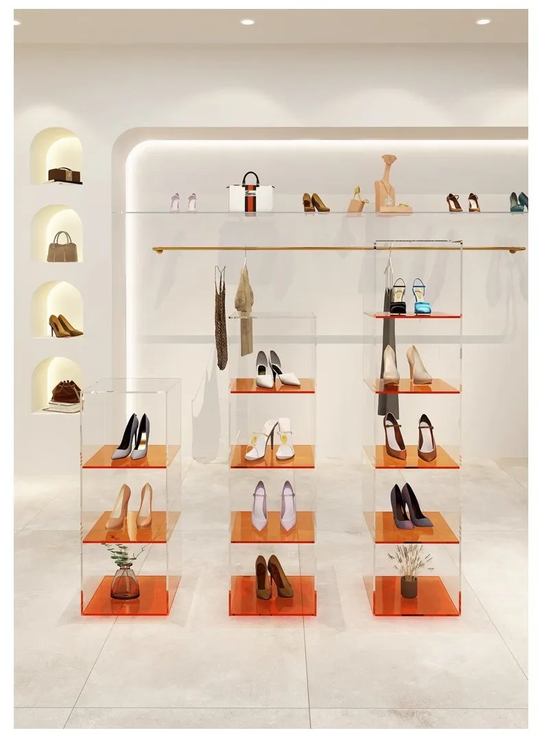 Light luxury shoe rack shoe store display rack, household integrated shoe cabinet,  wood rack narrow cabinet