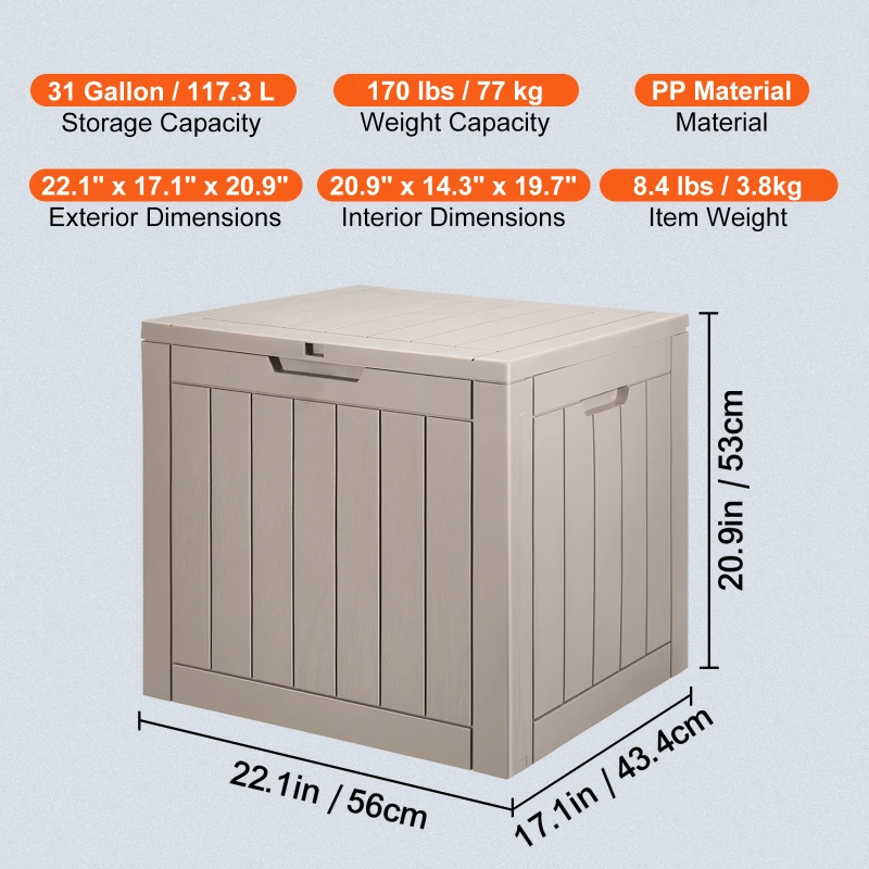 Outdoor Storage Box Resin Deck Box 31 Gallon Patio Waterproof Organizer view 3
