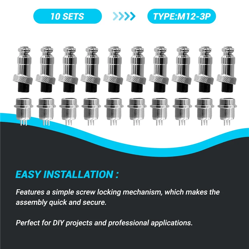 

B21B 10Set M12 12Mm Aviation Connector Male + Female Circular Air Socket Plug Electrical Wire Panel Connector