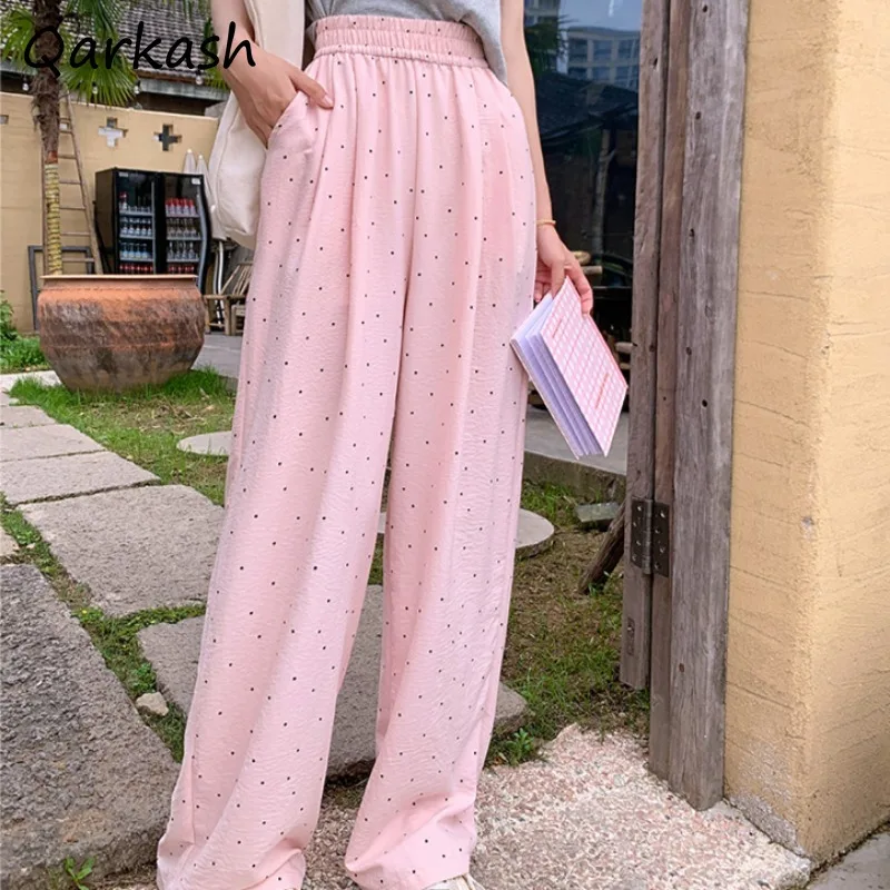 البولكا نقطة السراويل النسائية عارضة أزياء كل مباراة مرونة عالية الخصر الكورية نمط رياضي فضفاض مستقيم السراويل الجمالية يوميا