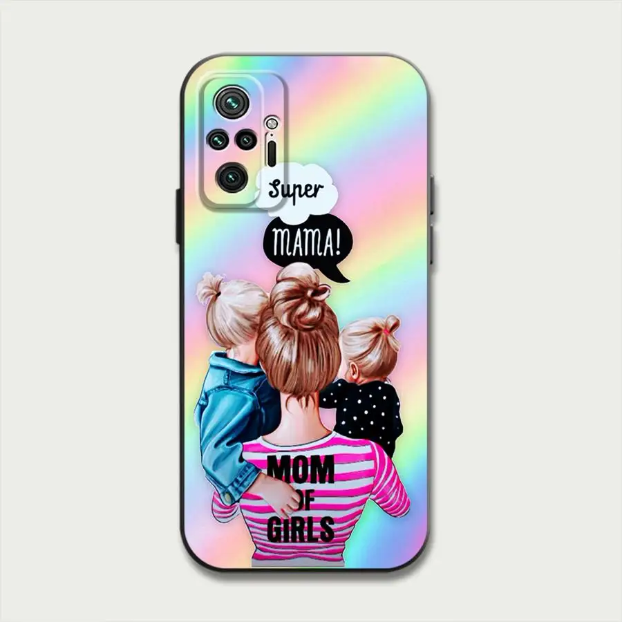 Phone Case for Xiaomi Redmi Note 10 11 9T 9S 10S 11Pro 11S 13 12 Pro Plus 7 8 9 8T 12S Super Mom Baby Soft Black Cover