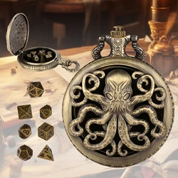 1pcs Octopus Pocket Watch Case Dice Set , 7 Pcs Polyhedral Metal DND Dice, D&D Gifts, Roleplaying Board Game Accessories