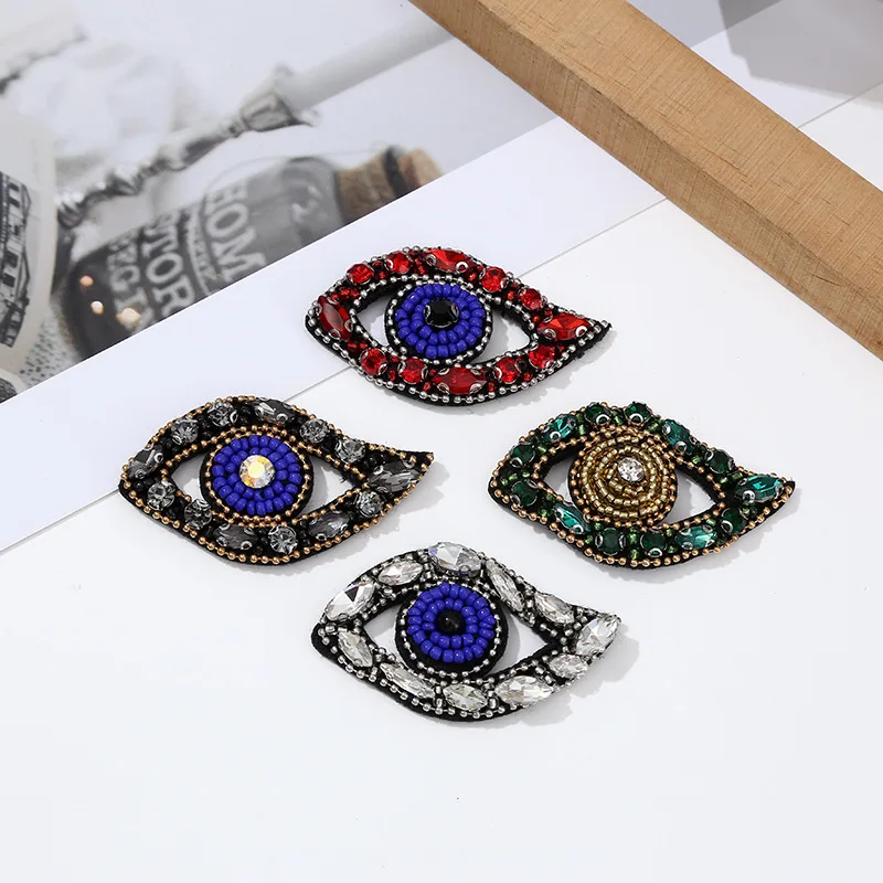 Handmade Rhinestone Nail Bead Eye Embroidery Brooch Devil's Eye Cloth Sticker Pin Fashion Gift Accessories