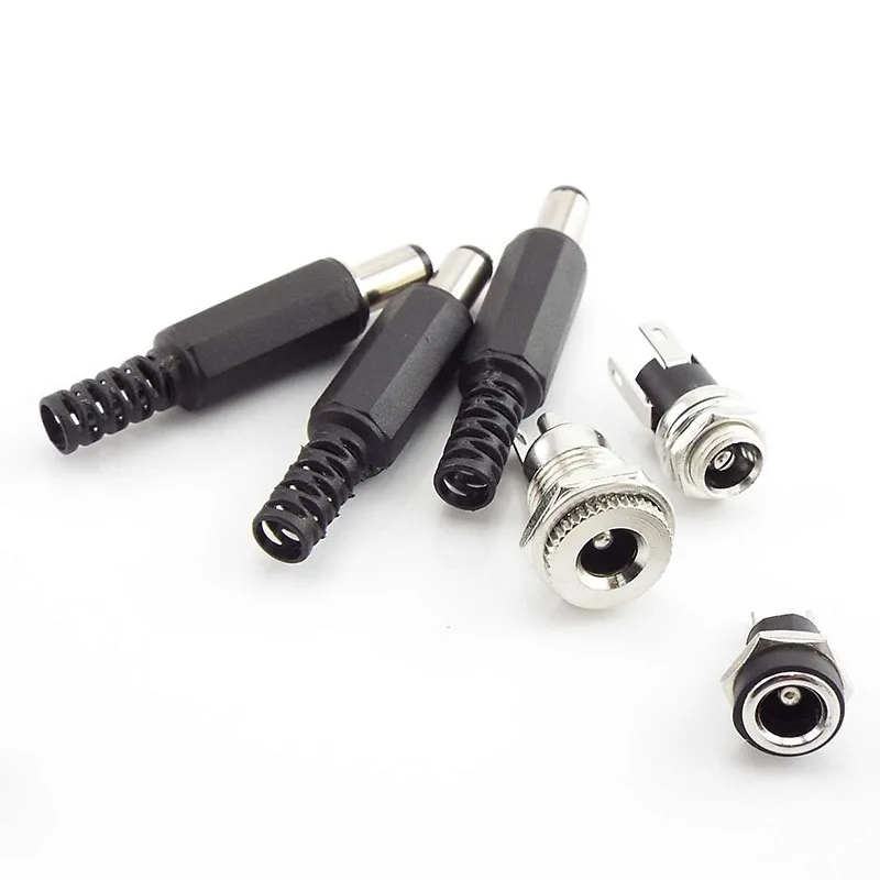 5PCS 12V 5.5 X 2.5mm Plastic Male Plugs DC Power Socket Female Jack Screw Nut Panel Mount Connector Adapter CCTV LED Strip B5
