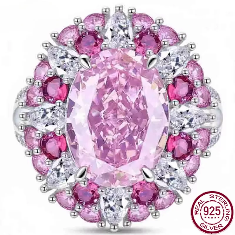 Yaranyan 100% 925 Sterling Silver 10*14 MM Oval Cut Lab Sapphire Ruby High Carbon Diamond Gemstone Adjustable Ring Fine Jewelry
