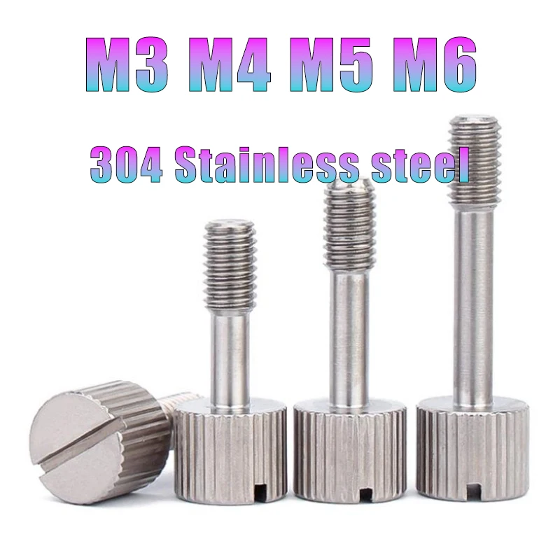 2/4pcs M3 M4 M5 M6 304 Stainless Steel Short Head Slotted Captive Hand Screw Metric Knurled Thumb Anti-loosening Screws Bolts