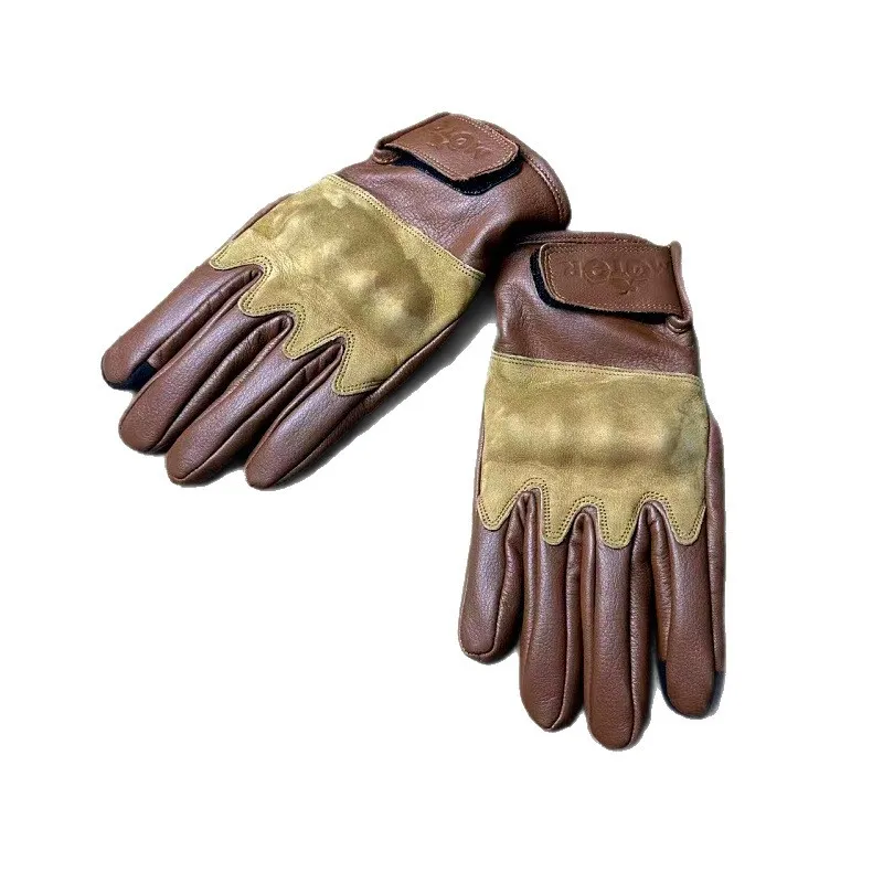 Retro Motorcycle Riding Gloves Cowhide Men's and Women's Same Four-season Cowhide Genuine Leather Anti-drop Knight Locomotive