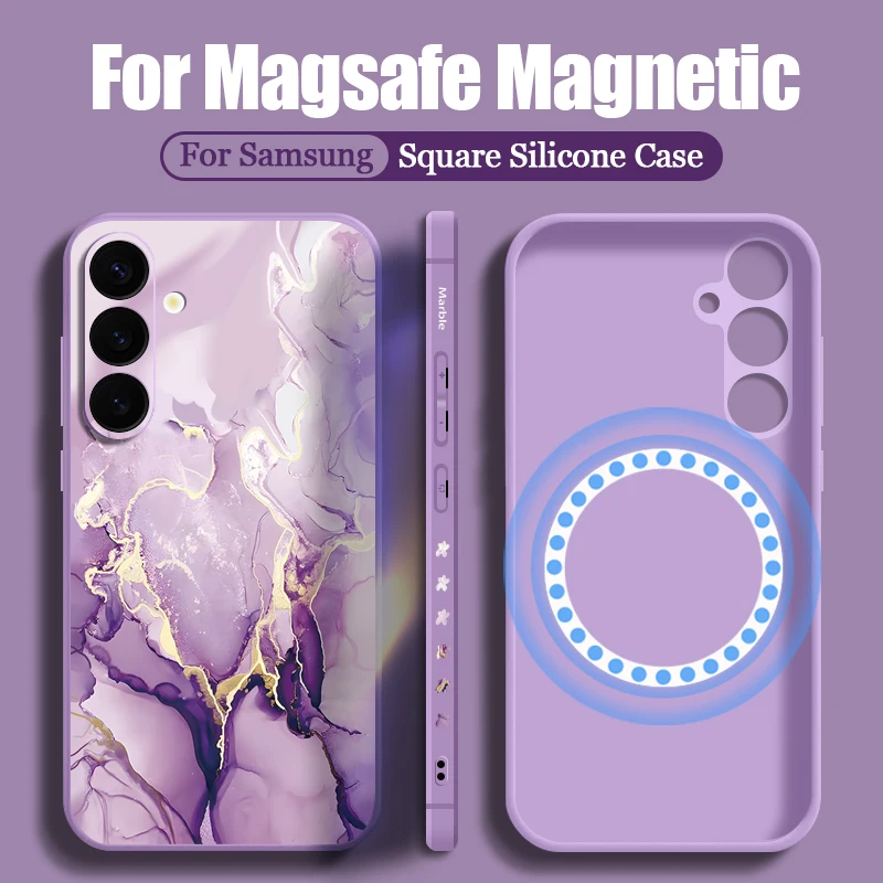 Magnetic Sandstone Marble Case For Samsung Galaxy S24 S23 S22 Ultra S20 S21 FE For Magsafe Built-in Metal Plate Lanyard Cover