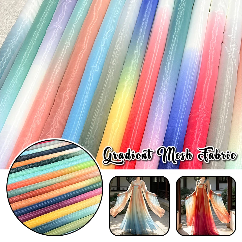 

Gradient Rainbow Organza Fabric Shiny Sheer Soft Tulle Yarn Iridescent Fabric Diy Sewing Hanfu Dress Stage Wedding Decor Voile