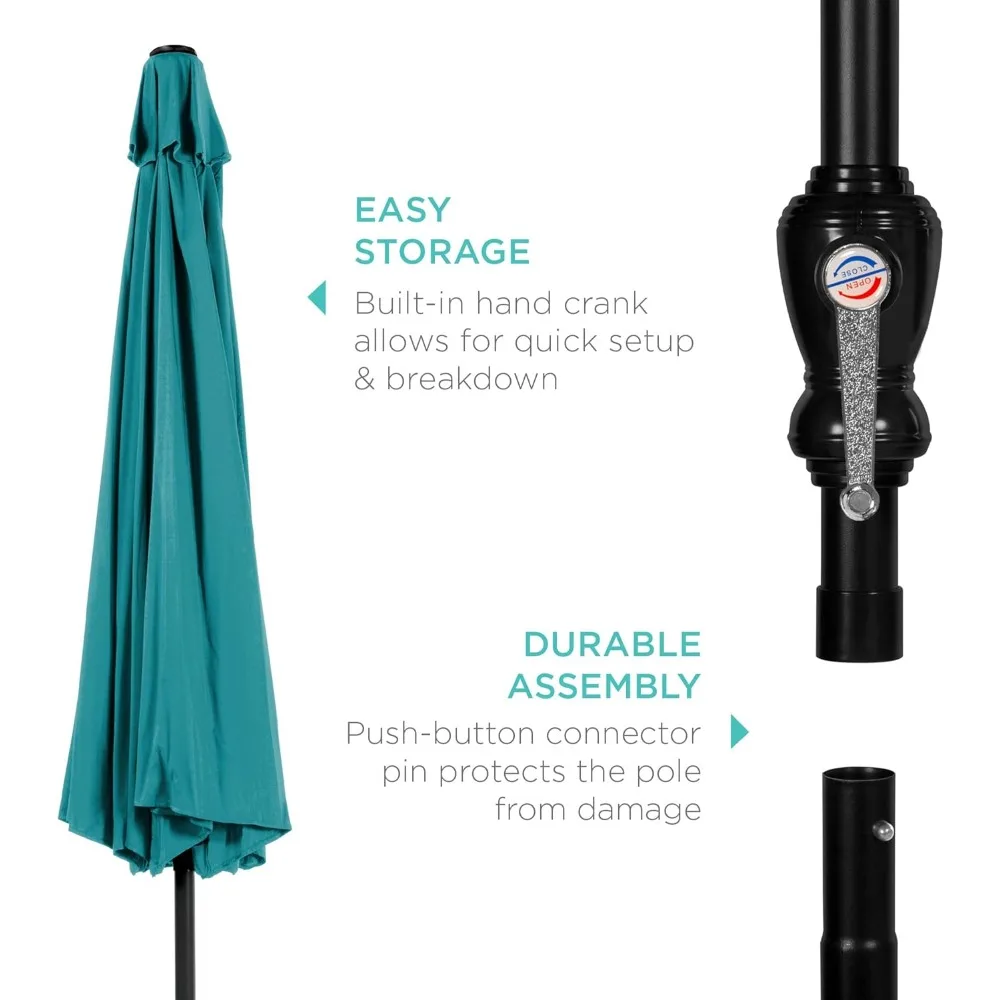 Parapluie de marché extérieur en acier et polyester, bouton poussoir facile, inclinable, compatible avec la table, manivelle, 10 pieds