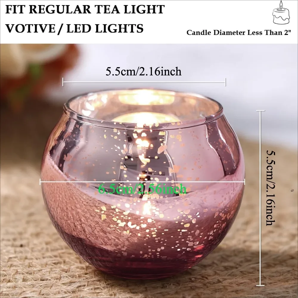 6/12PCS Rose Gold Votive Candle Holders for Table Centerpieces, Round Mercury Glass Candle Holder Bulk for Wedding Birthday Home