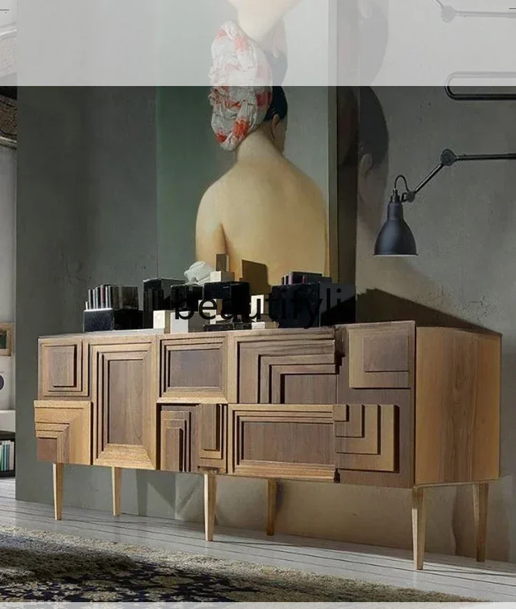 LJYGeometric shape long TV cabinet, living room, medieval TV cabinet, living room art style