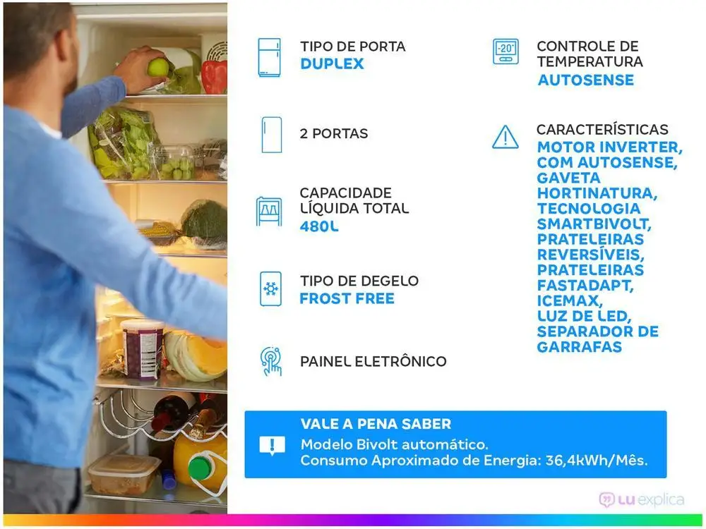 ثلاجة مزدوجة فعالة خالية من الصقيع ، Bivolt-Bivolt ، أبيض ، 480L ، IT70