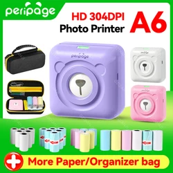 Original Peripage 304dpi Mini Pocket Printer Bluetooth A6 Thermal Photo Color Yellow Purple Maker Mobile Phone Android IOS Gift