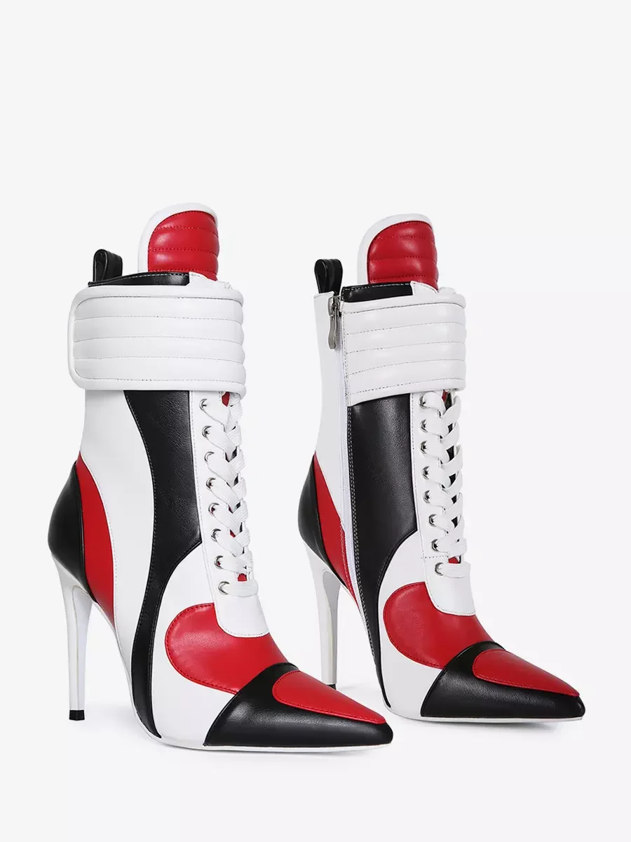 2024 Knee High Woman Boots Sexy Pointed Toe Lace-up Ladies Long Boots Thin Heel Patchwork Leather Motorcycle Boots 44