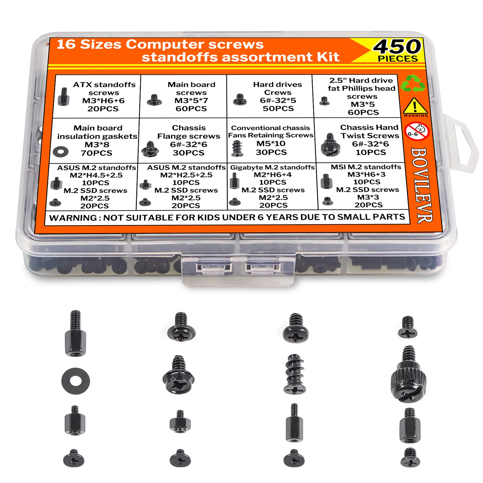 450Pcs Computer Screw Kit for PC Build & Repair, M.2 SSD Mounting, Motherboard Standoff, Case/SSD/HDD/Fan Screws All-in-One image 5