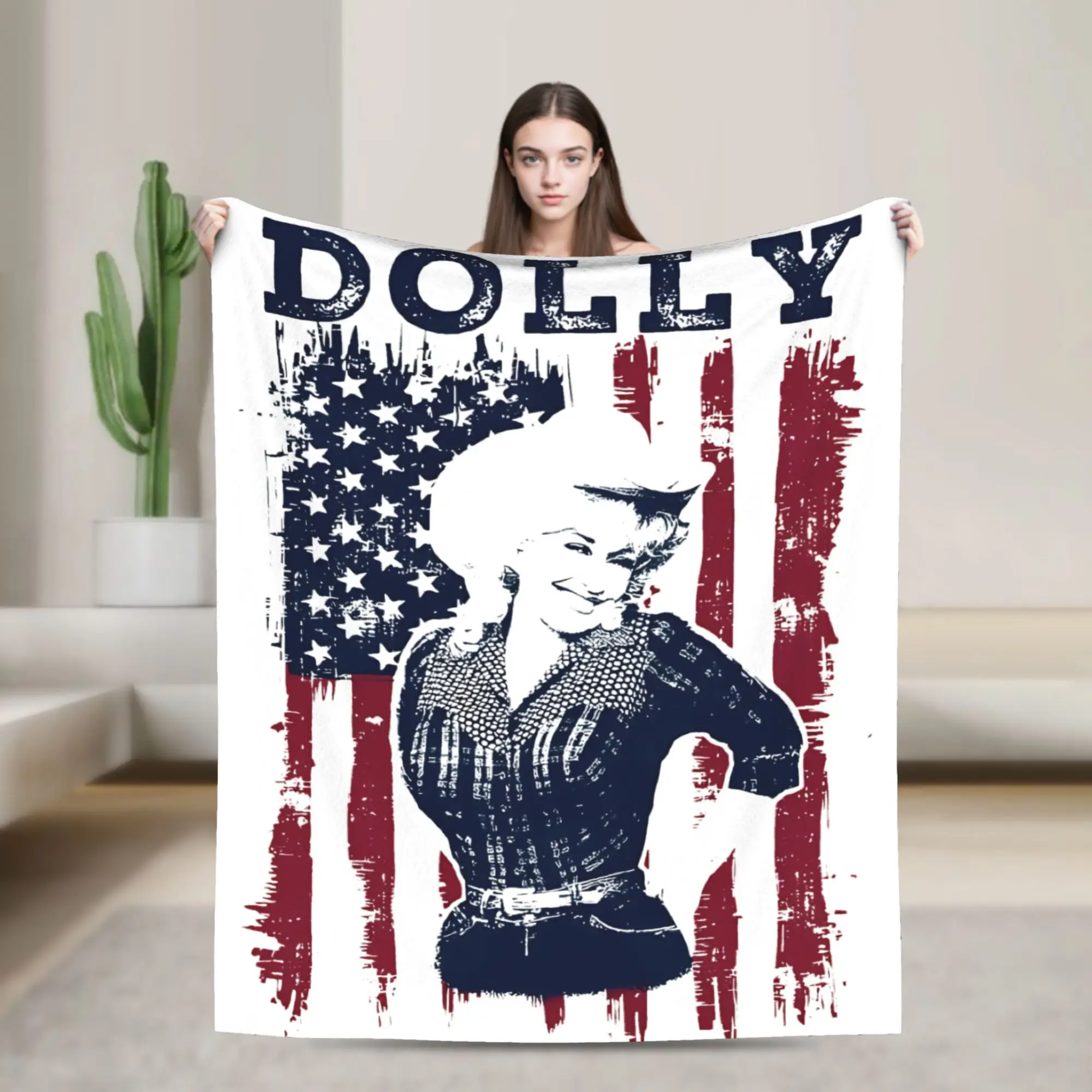 Dolly Parton American Flag Blanket Cover   Wool Throw Blankets Bedding Couch Decoration Soft Warm Bedsprea