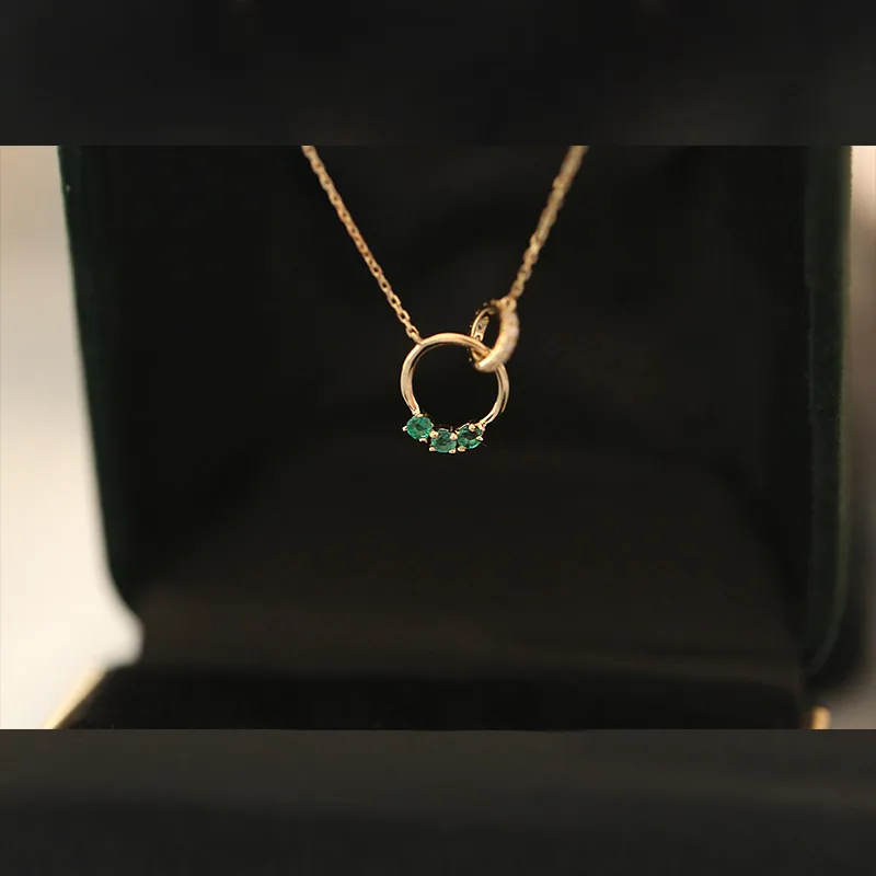 ITSMOS Created Emerald 14K Gold Plated Buckle Circle Necklace Chain s925 Silver Classic French Simple Necklace for Women