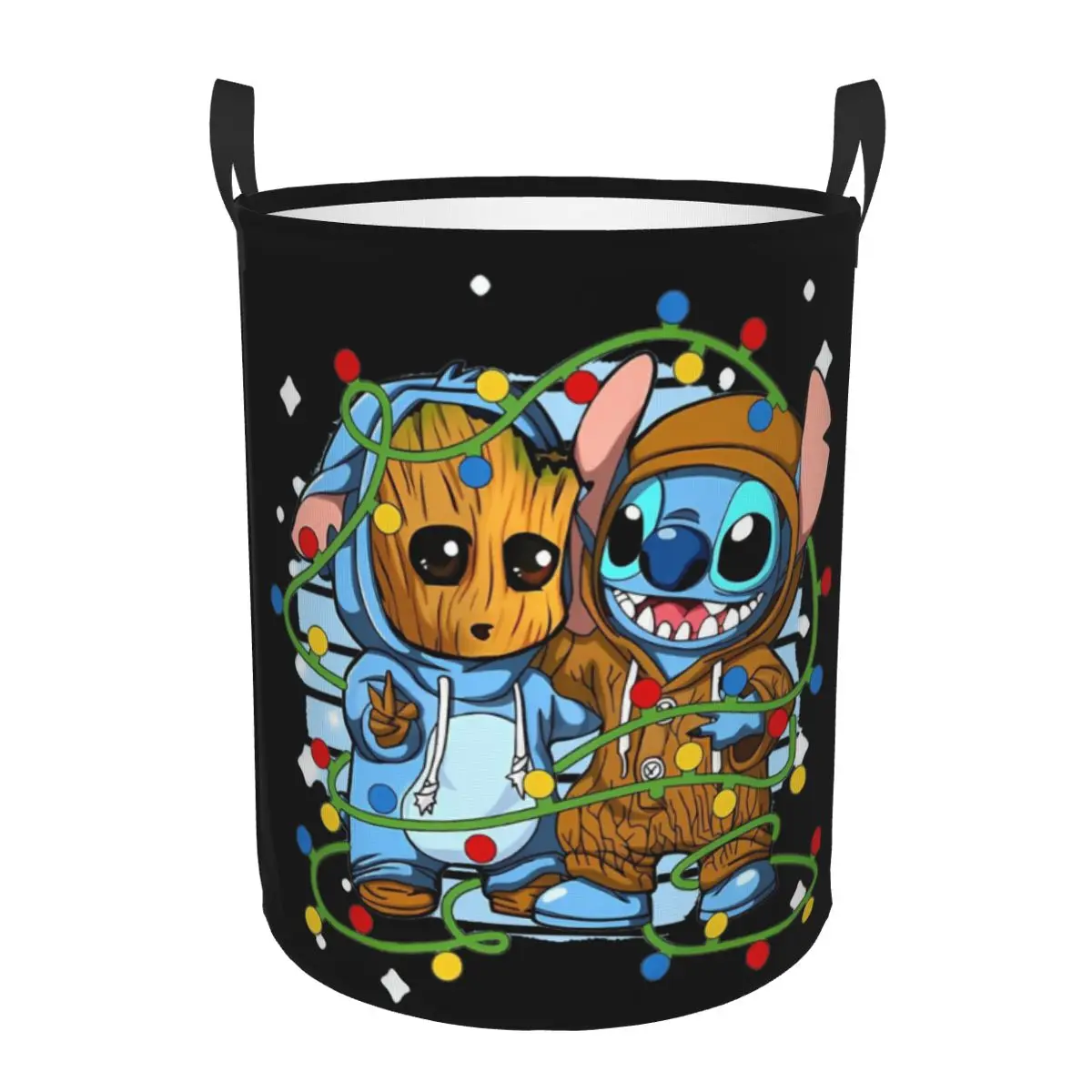 Stitch And Baby Groot Tree Lights Kid's Toy Baskets Bins Kawaii Organizer Storage Bin For Game Room