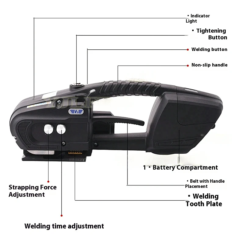 Strapping Machine, 3200N Rechargeable Portable Hot Melting Baler V3 Automatic Packaging Tool for 13-16mm PET/PP