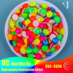 All Size Noctilucent Neon Rhinestones Flatback Glass Non Hot Fix Rhinestone Fluorescence Glitter Stone Nail Art Decorations