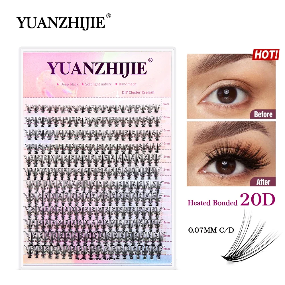 

MASSCAKU 20D 240Pcs DIY Cluster Eyelash Extension Individual Segmented Matte Black Volume CD Curl Mix Length For Personal Makeup