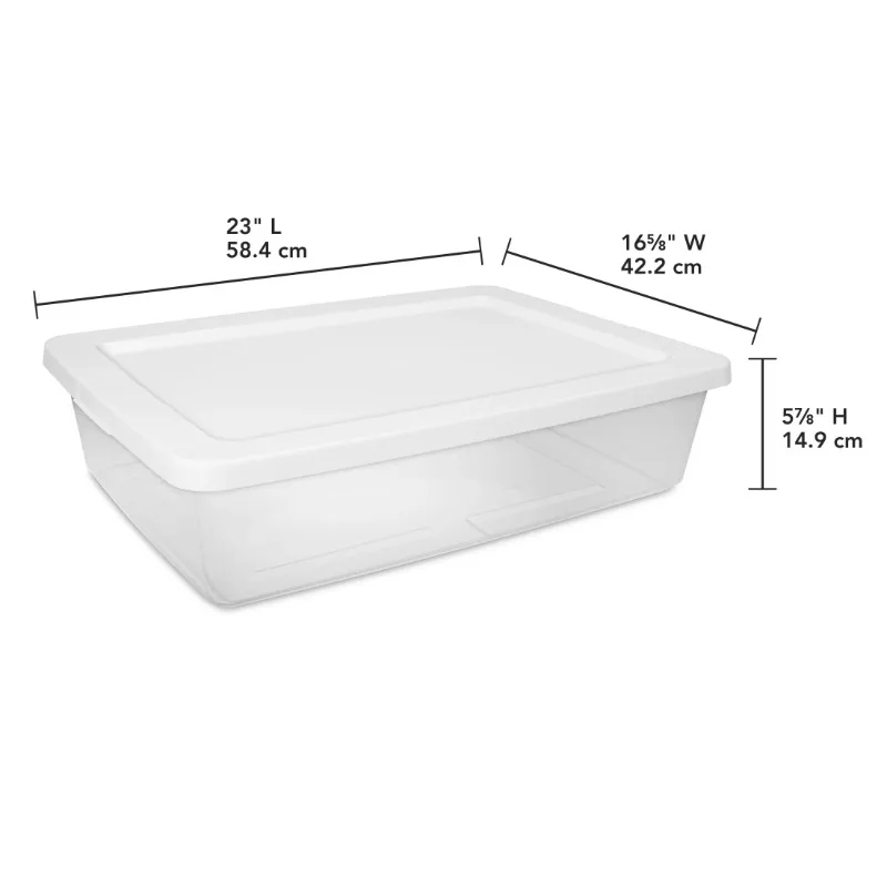 Small Storage Bin, 28 Quart Clear Plastic Storage Container with Snap-On Lid, Rectangle, White