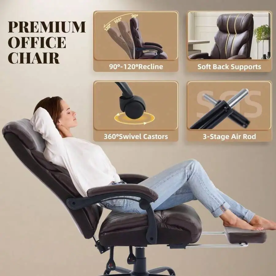 Office Chair, High Back Computer Chair, Ergonomic Office Chair PU Leather With Flip-Up Arms, Comfortable Executive Seat For Home view 3