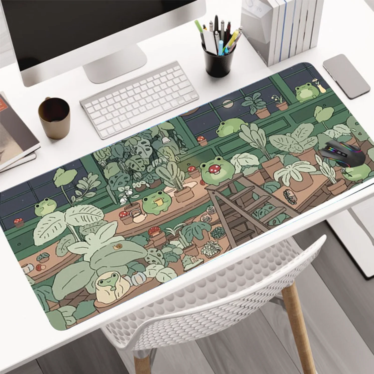 

Kawaii Green Frog Mouse Pad - Large Gaming Mat for Computer Keyboard Laptop - Office Desk Decor Accessories Book stand Wallet