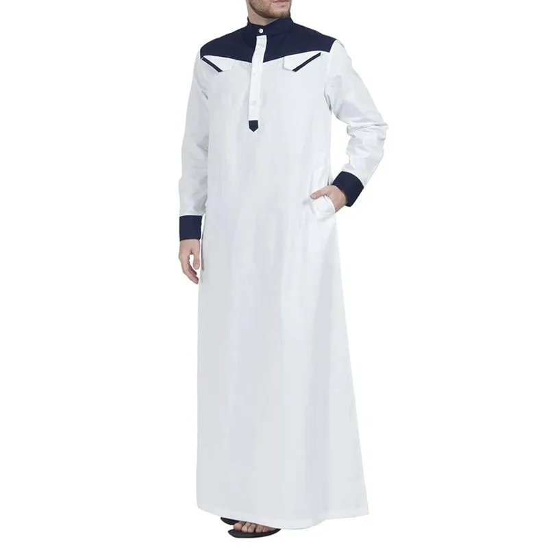 Man Traditional Muslim Robe Muslim Dress Middle East Jubba Thobe Men Clothing Long Sleeves Mandarin Neck Clothes