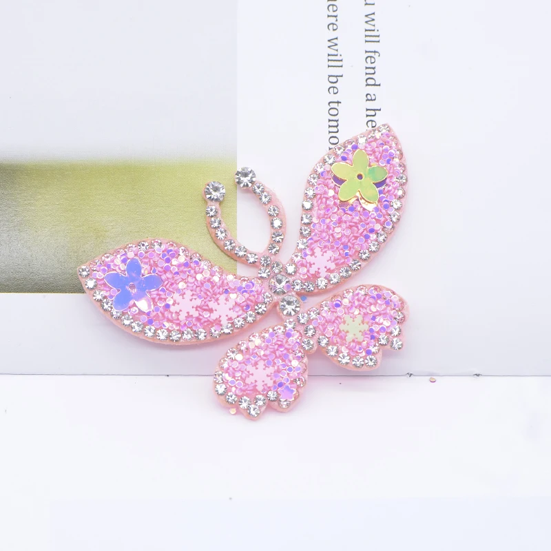 6Pcs 62*42mm Clay Sprinkle Butterfly Rhinestone Applique for DIY Clothes Hat Decor Patches Headwear Hair Clips Bow Accessories