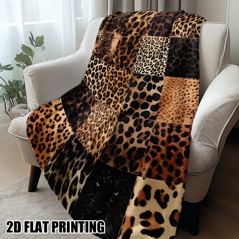 1 Stück ultraweiche Flanelldecke mit Leopardenmuster – Ganzjahresüberwurf aus Plüsch mit Braun/Schwarz/Beige/Weiß/Grau/Blau